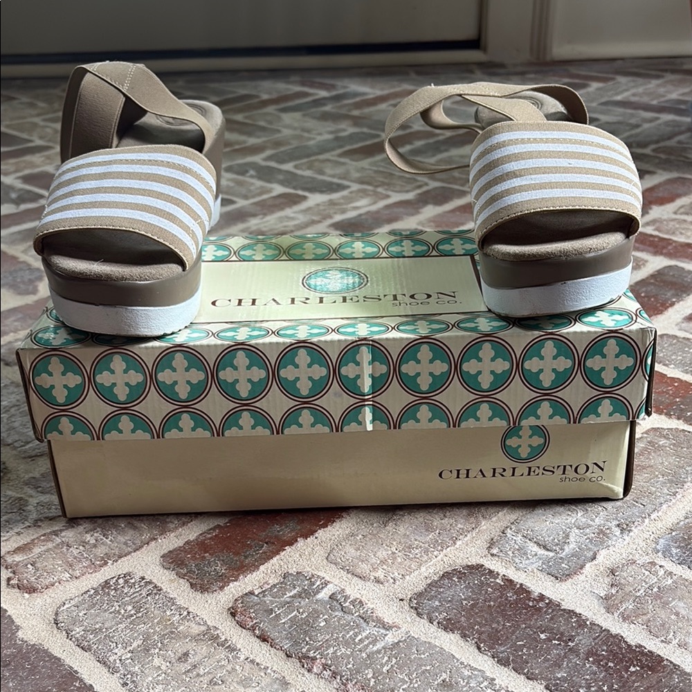 CHARLESTON SHOE CO. Tan and White Striped Sandals - Picture 8 of 8